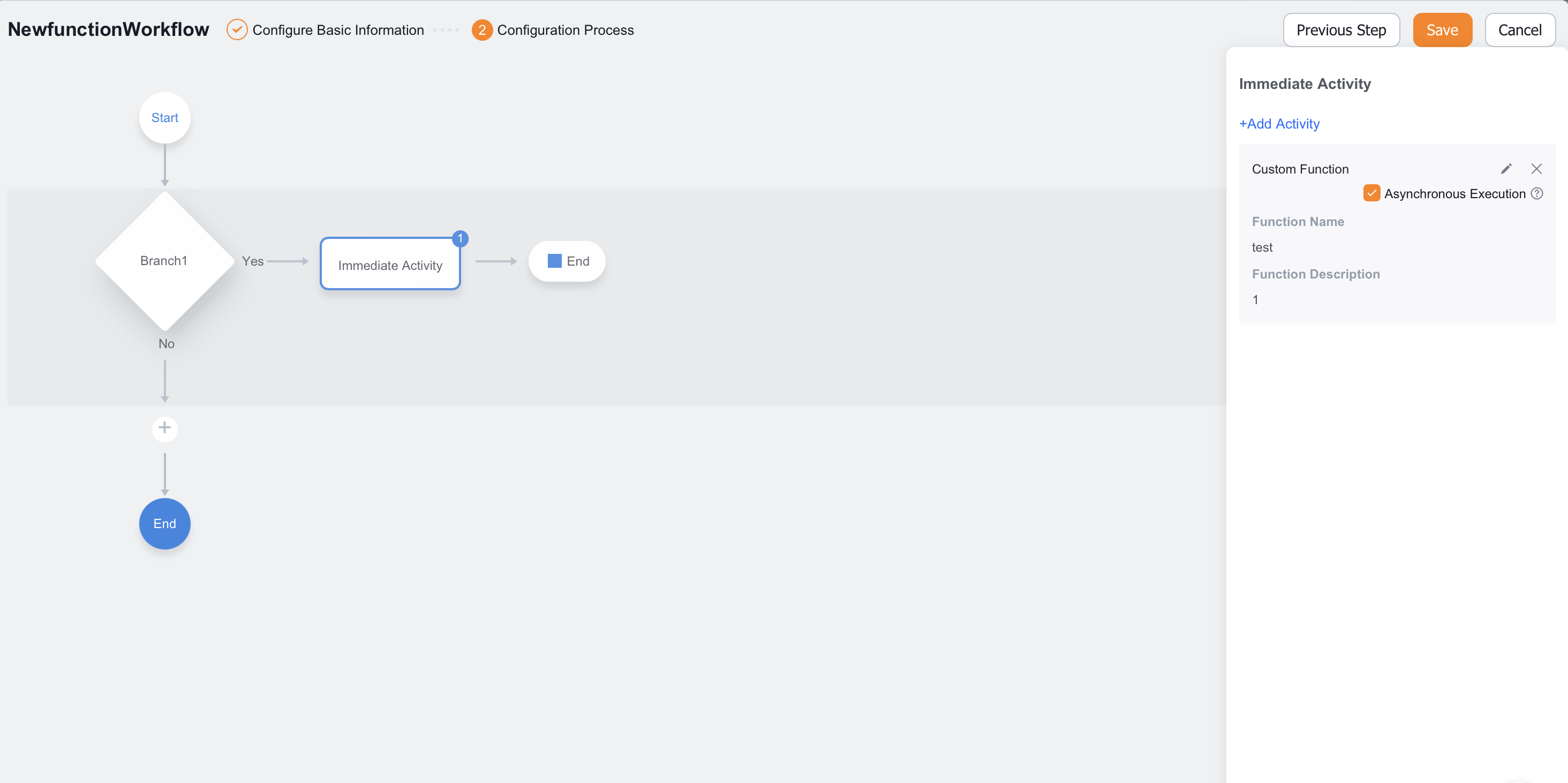 Select a node to add post-action functions