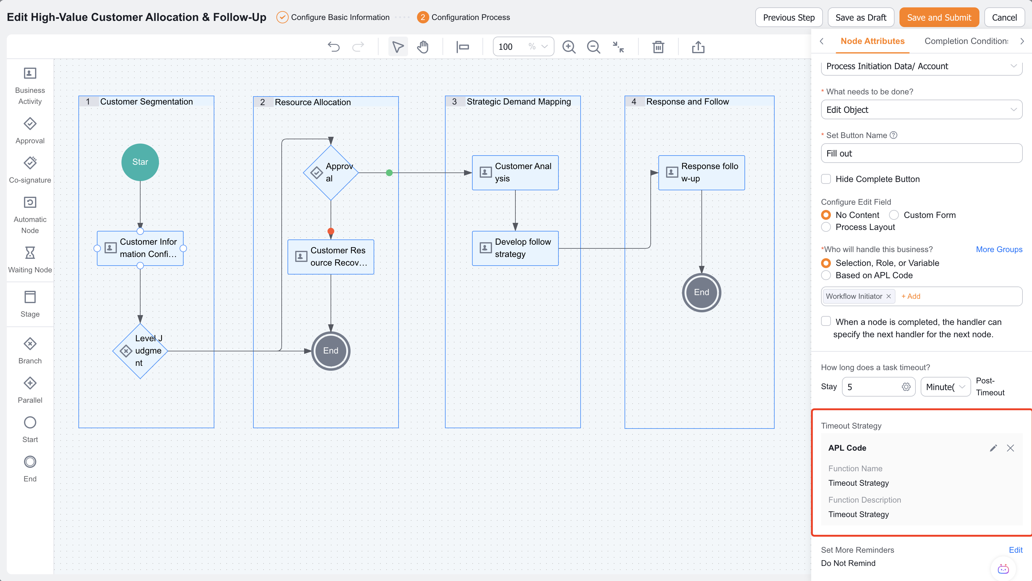 Business flow timeout policy