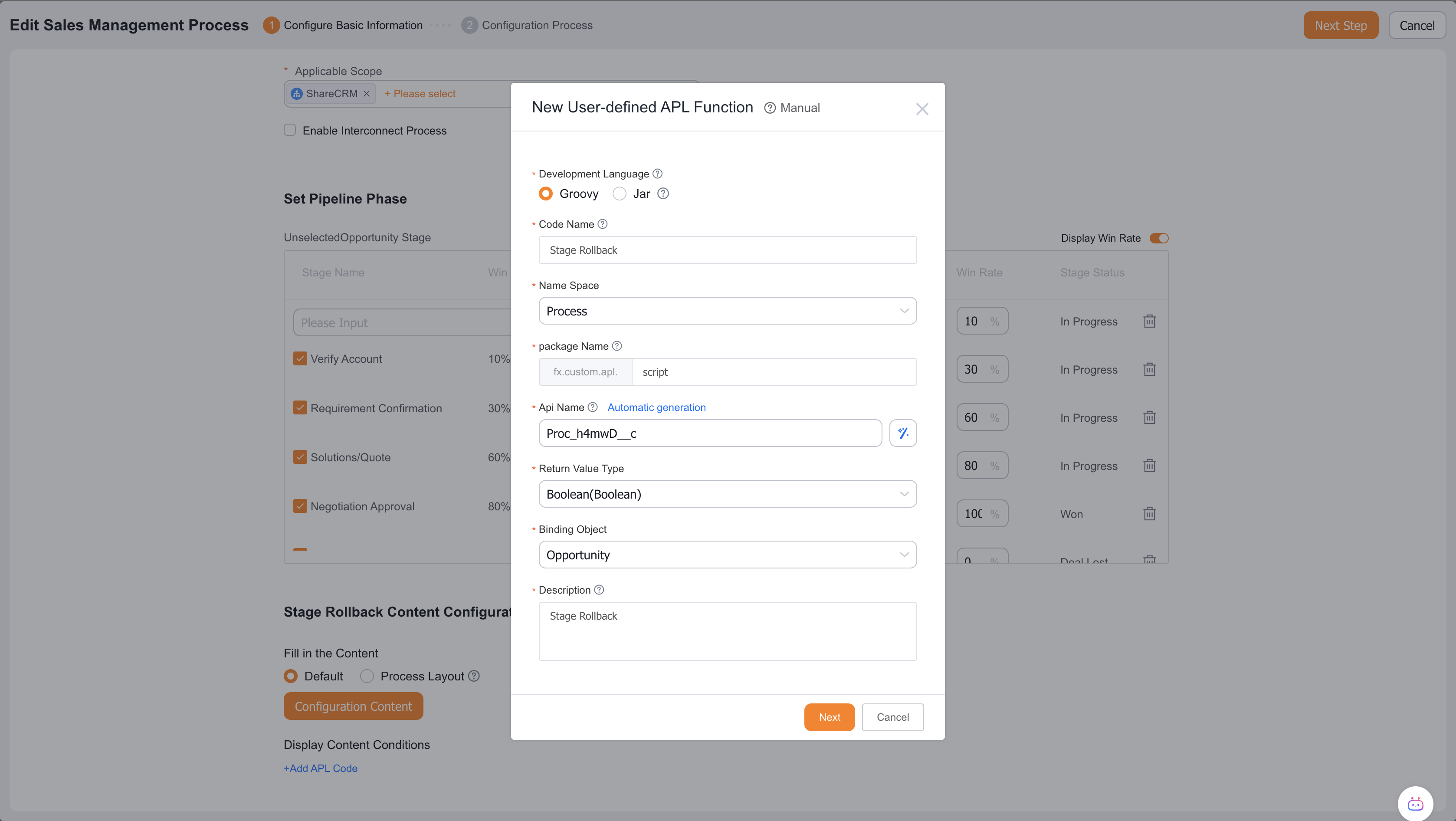 Stage rollback content configuration